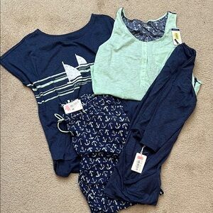 Nautical Themed Pajama Set in Blue and Mint